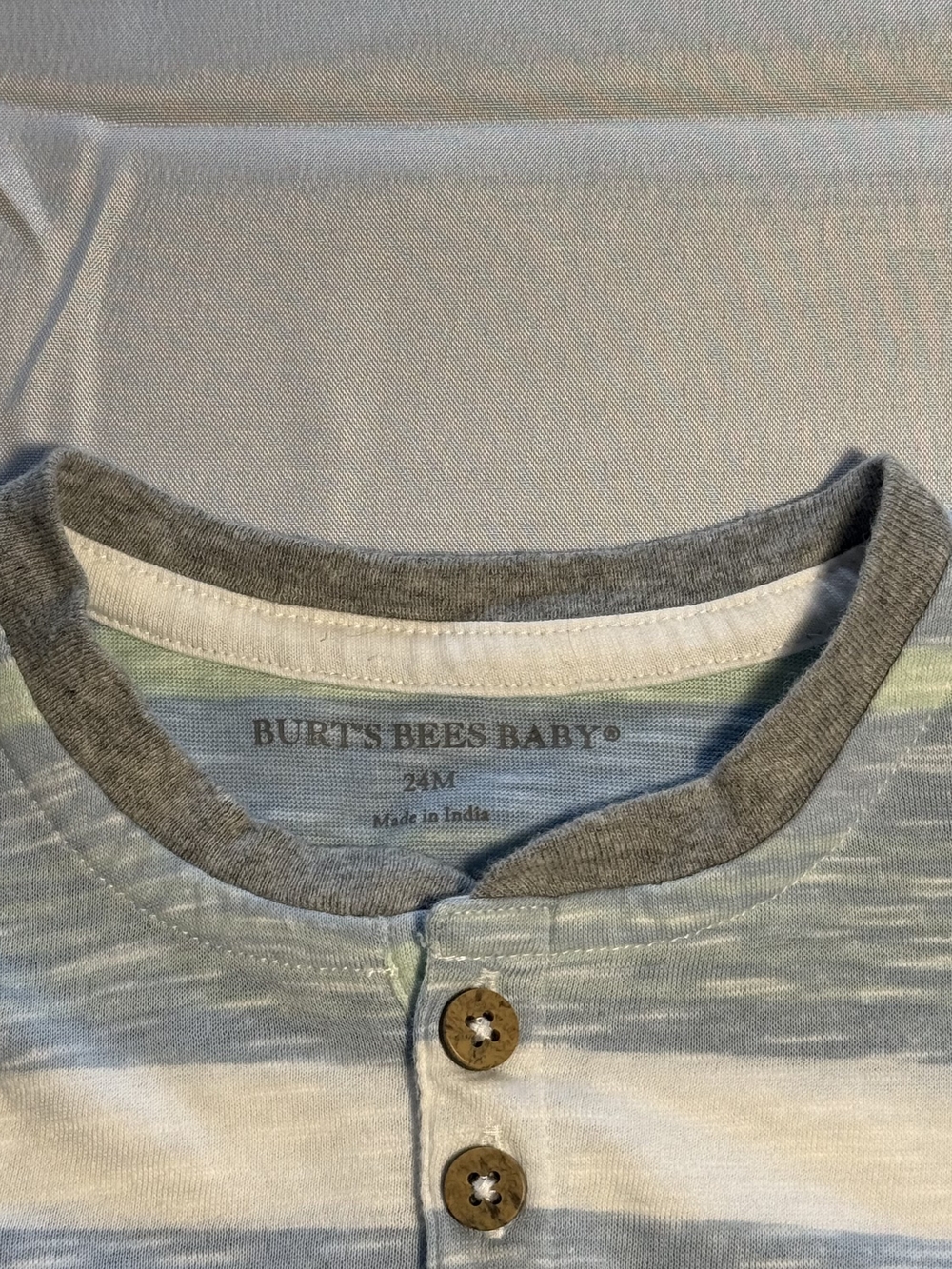 Burts Bees Baby Blue Striped Organic Cotton Henley Romper 24M - Picture 4 of 5